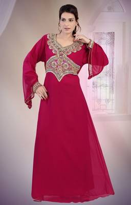 Wine embroidered georgette islamic-kaftans 1