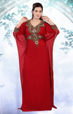 Maroon embroidered georgette islamic-kaftans 1