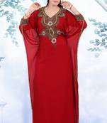 Maroon embroidered georgette islamic-kaftans