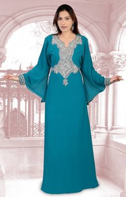 Teal embroidered georgette islamic-kaftans 1