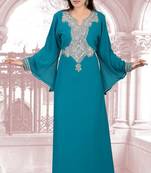 Teal embroidered georgette islamic-kaftans