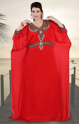 Red embroidered georgette islamic-kaftans 1
