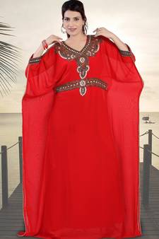 Red embroidered georgette islamic-kaftans