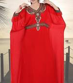 Red embroidered georgette islamic-kaftans