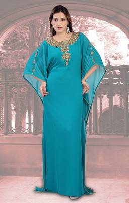 Teal embroidered georgette islamic-kaftans 1