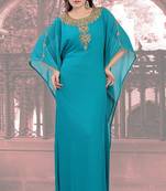 Teal embroidered georgette islamic-kaftans