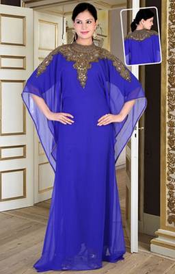 Royal-blue embroidered georgette islamic-kaftans 1