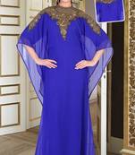Royal-blue embroidered georgette islamic-kaftans