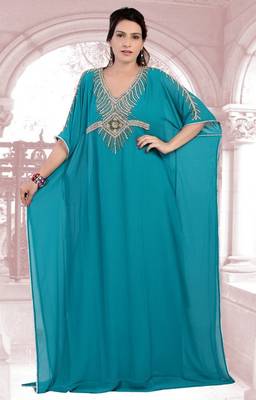 Teal embroidered georgette islamic-kaftans 1