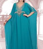 Teal embroidered georgette islamic-kaftans