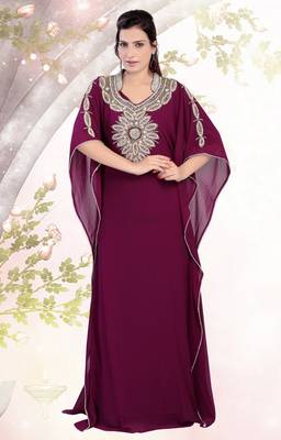 Wine embroidered georgette islamic-kaftans 1