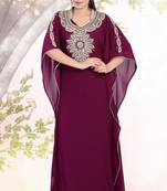 Wine embroidered georgette islamic-kaftans