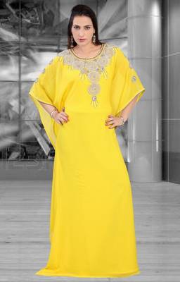 Yellow embroidered georgette islamic-kaftans 1