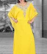 Yellow embroidered georgette islamic-kaftans