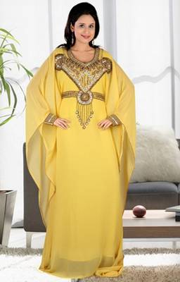 Yellow embroidered georgette islamic-kaftans 1
