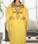 Yellow embroidered georgette islamic-kaftans