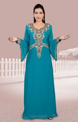 Teal embroidered georgette islamic-kaftans 1