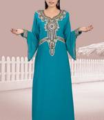 Teal embroidered georgette islamic-kaftans