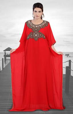 Red embroidered georgette islamic-kaftans 1