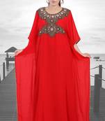 Red embroidered georgette islamic-kaftans