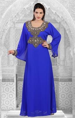 Royal-blue embroidered georgette islamic-kaftans 1