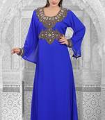 Royal-blue embroidered georgette islamic-kaftans