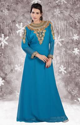 Sky-blue embroidered georgette islamic-kaftans 1