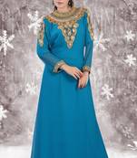 Sky-blue embroidered georgette islamic-kaftans