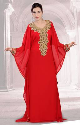 Red embroidered georgette islamic-kaftans 1