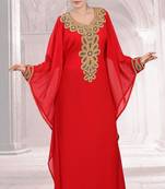 Red embroidered georgette islamic-kaftans
