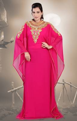 Pink embroidered georgette islamic-kaftans 1