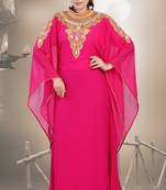 Pink embroidered georgette islamic-kaftans