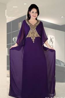 Purple embroidered georgette islamic-kaftans