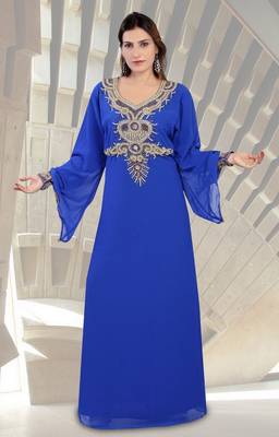 Royal-blue embroidered georgette islamic-kaftans 1