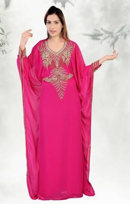 Rani-pink embroidered georgette islamic-kaftans 1
