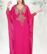 Rani-pink embroidered georgette islamic-kaftans