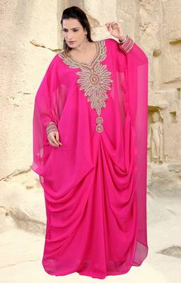 Rani-pink embroidered georgette islamic-kaftans 1
