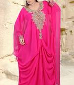 Rani-pink embroidered georgette islamic-kaftans