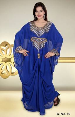 Royal-blue embroidered georgette islamic-kaftans 1