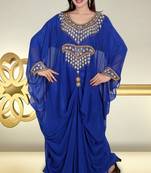 Royal-blue embroidered georgette islamic-kaftans