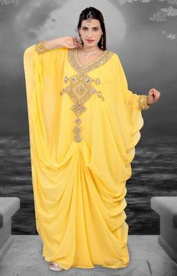 Yellow embroidered georgette islamic-kaftans 1