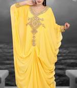 Yellow embroidered georgette islamic-kaftans
