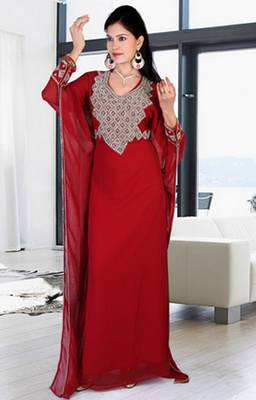 Maroon embroidered georgette islamic-kaftans 1