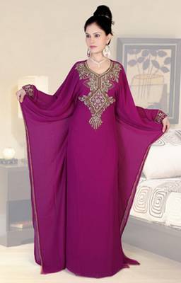 Wine Georgette Embroidered Stone Work Kaftan 1