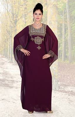 Wine embroidered georgette islamic-kaftans 1