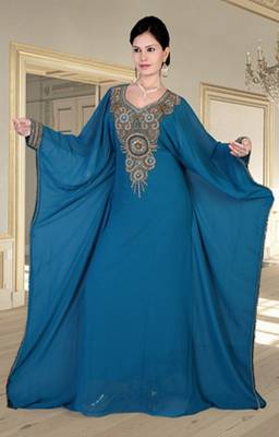 Teal embroidered georgette islamic-kaftans 1