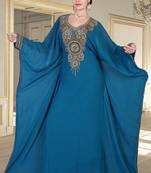 Teal embroidered georgette islamic-kaftans
