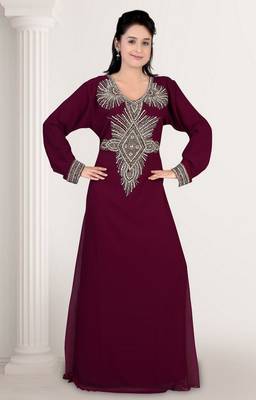 Wine embroidered georgette islamic-kaftans 1