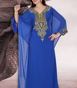 Royal-blue embroidered georgette islamic-kaftans