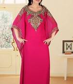 Rani-pink embroidered georgette islamic-kaftans